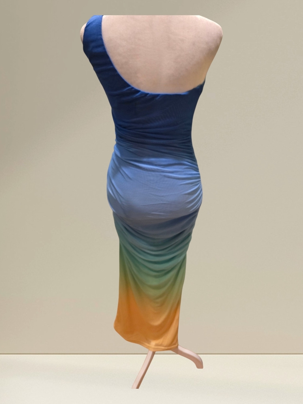 One-Shoulder Ombre Maxi Dress in Blue to Yellow - Picture 3 of 5